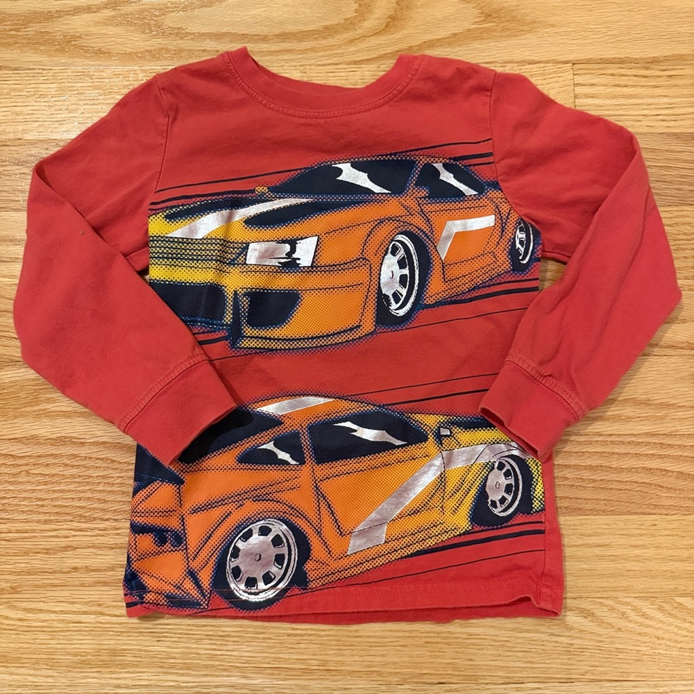 Carter's Red Long Sleeve Tee with Orange Race Car Design